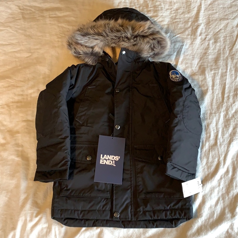 NWT black Lands End expedition down parka - sz 4
